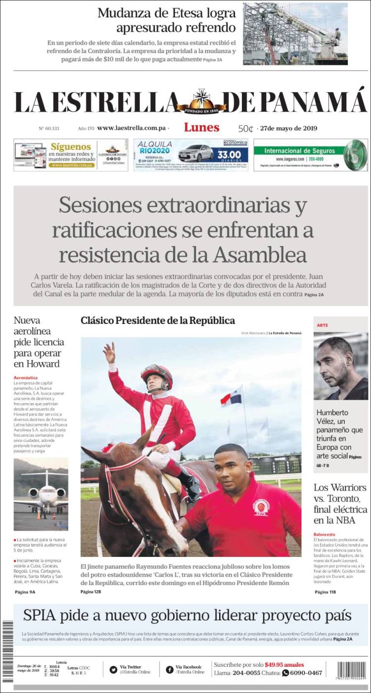 Portada de La Estrella de Panamá (Panam&aacute;)