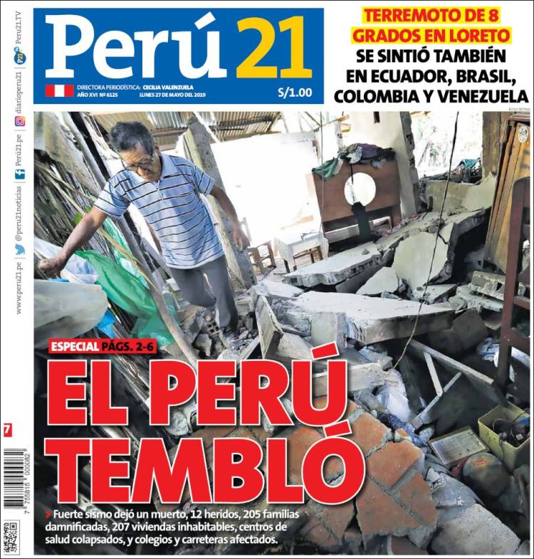 Portada de Perú 21 (Perú)