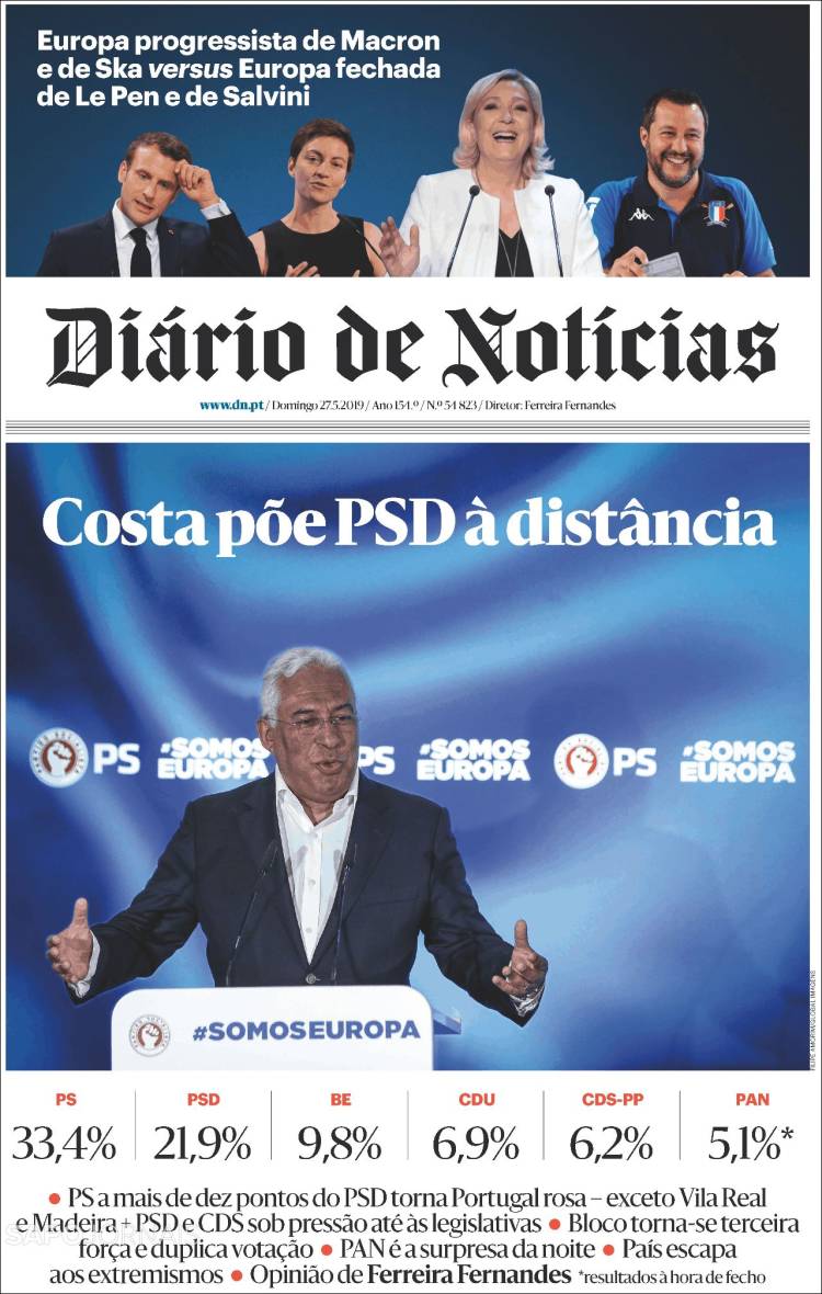 Portada de Diário de Noticias (Portugal)