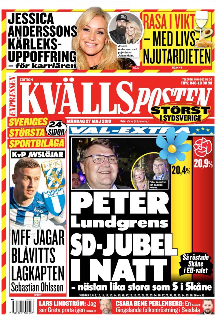 Portada de Kvällsposten (Suecia)