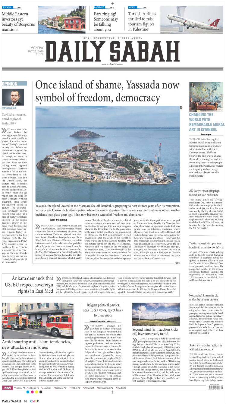 Portada de Daily Sabah (Turqu&iacute;a)