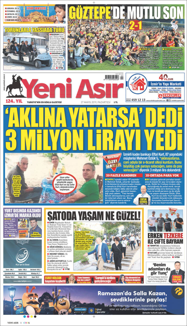 Portada de Yeni Asır (Turqu&iacute;a)