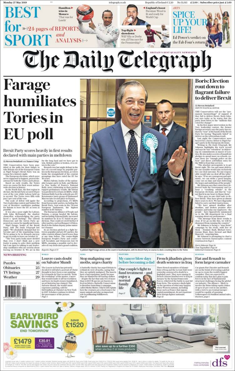 Portada de Daily Telegraph (Reino Unido)