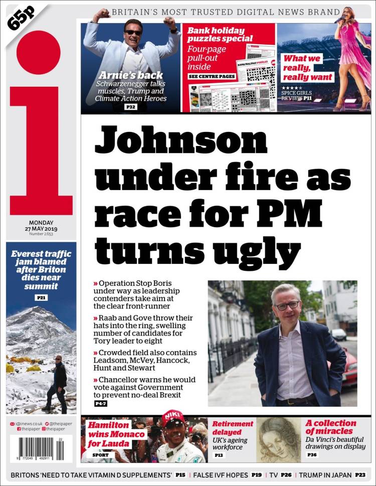 Portada de The i (Reino Unido)