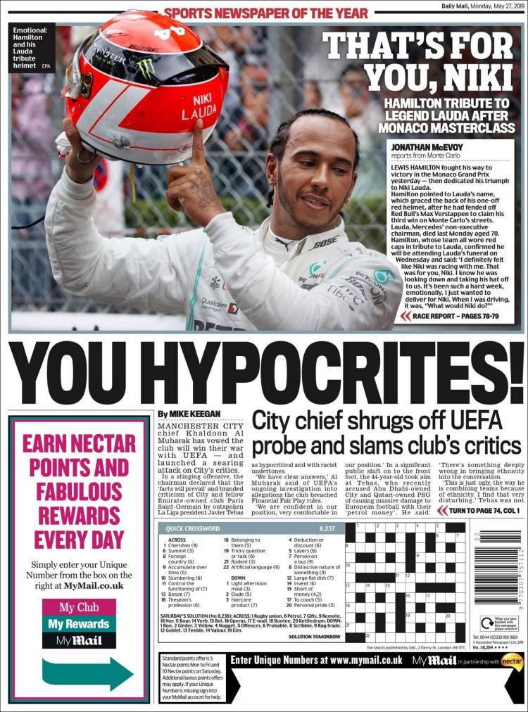 Portada de Daily Mail Sport (Reino Unido)