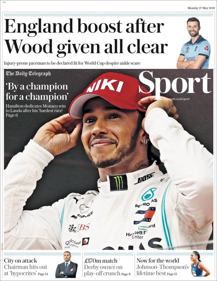 Portada de Telegraph Sport (Reino Unido)