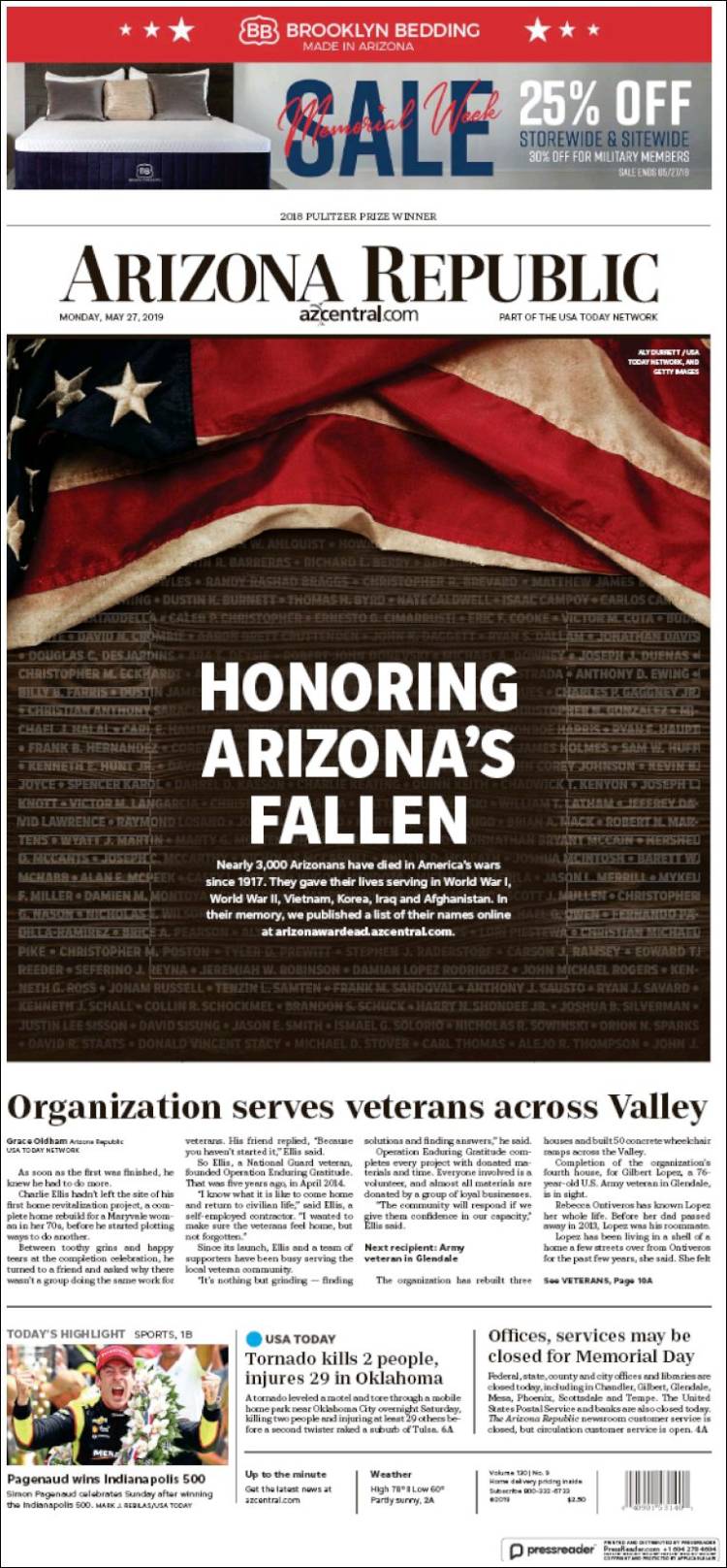 Portada de Arizona Republic News (USA)