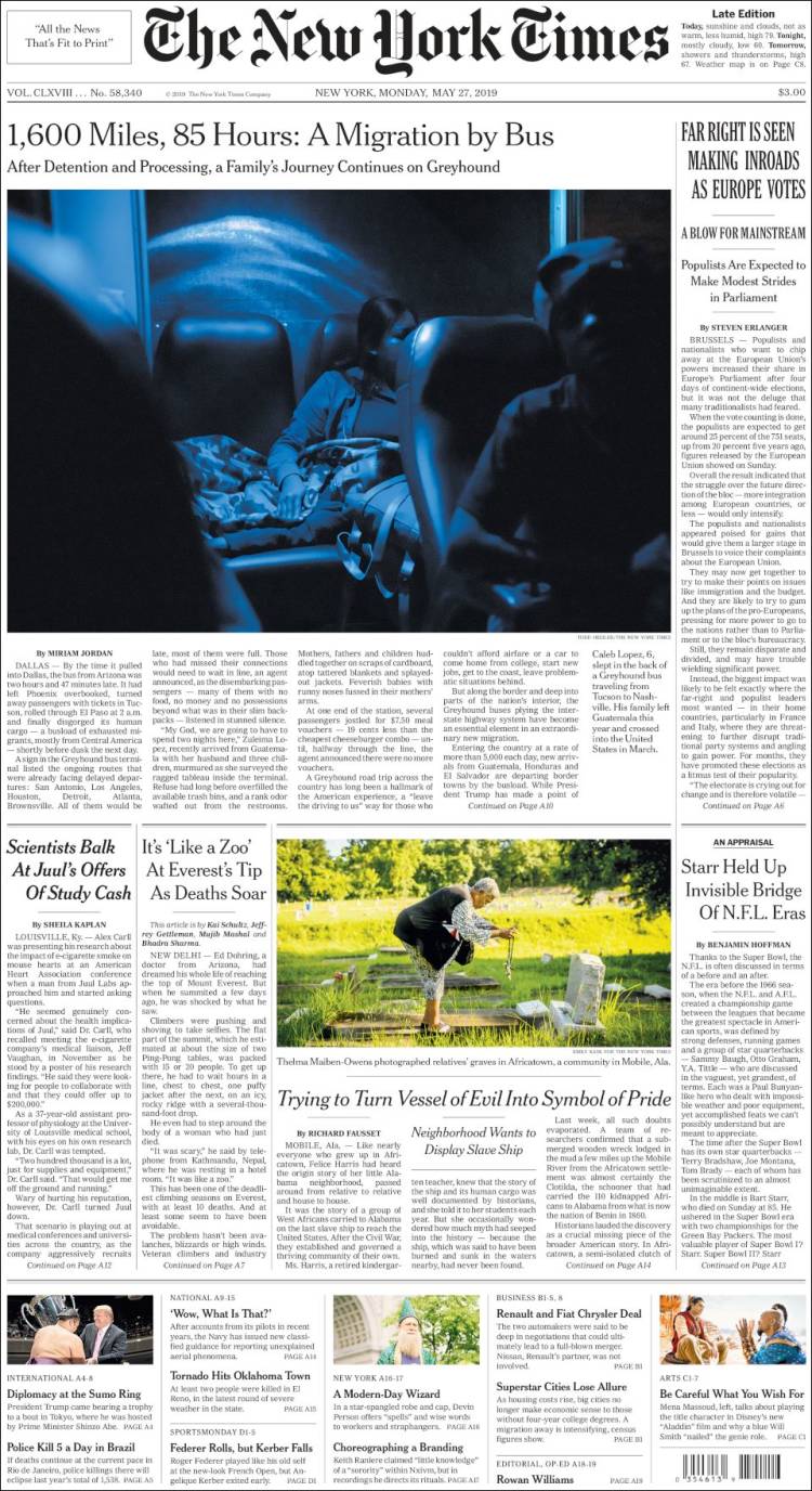 Portada de New York Times (États-Unis)