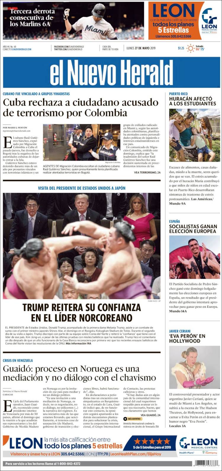 Portada de El Nuevo Herald (USA)