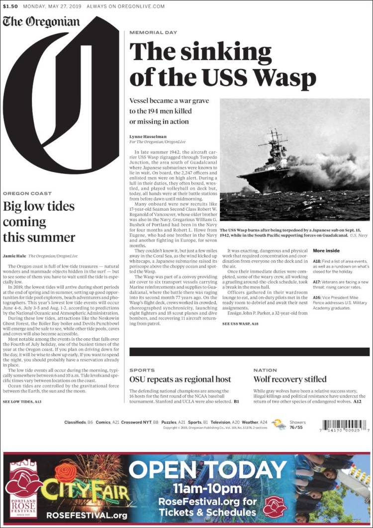 Portada de The Oregonian (États-Unis)