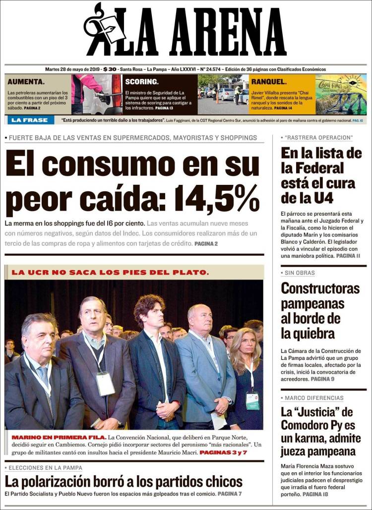 Portada de Diario La Arena (Argentina)