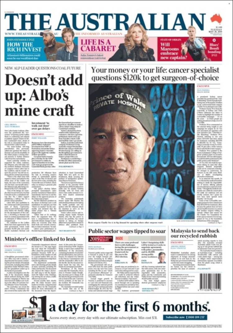 Portada de The Australian (Australia)