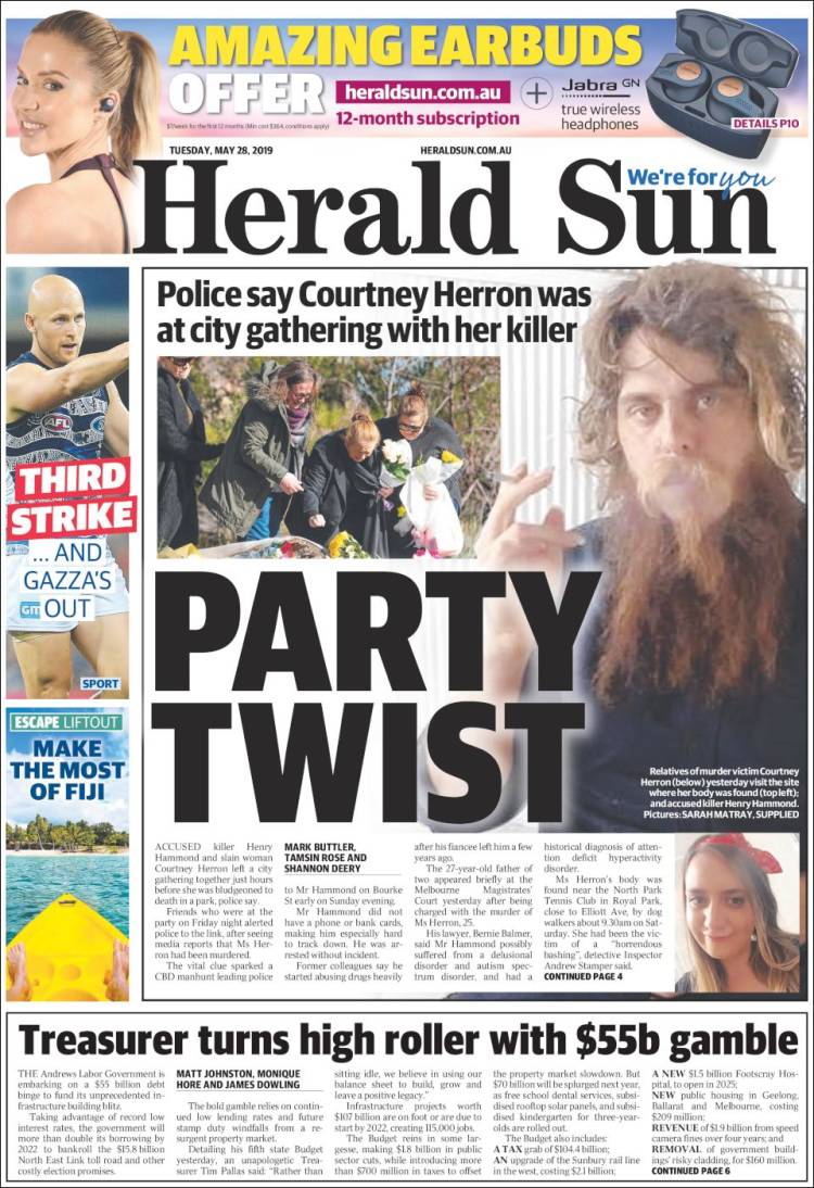 Portada de Herald Sun (Australia)