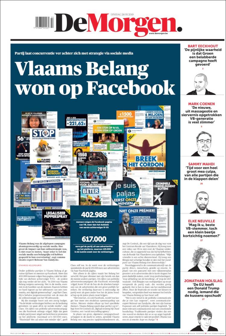 Portada de De Morgen (B&eacute;lgica)