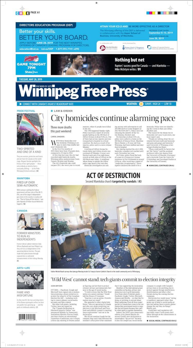 Portada de Winnipeg Free Press (Canadá)