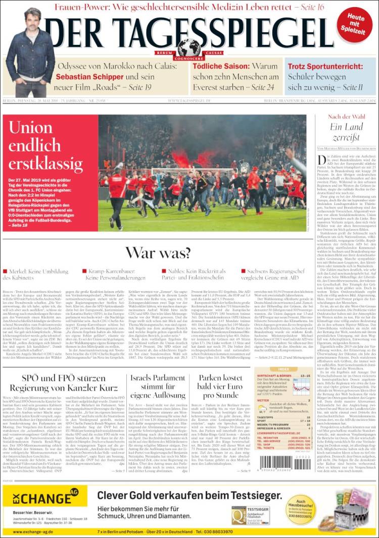 Portada de Der Tagesspiegel (Alemania)