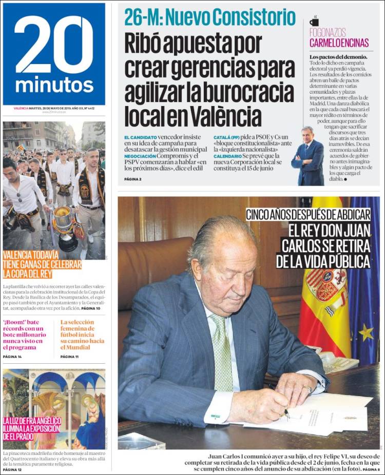 Portada de 20 Minutos - Valencia (España)