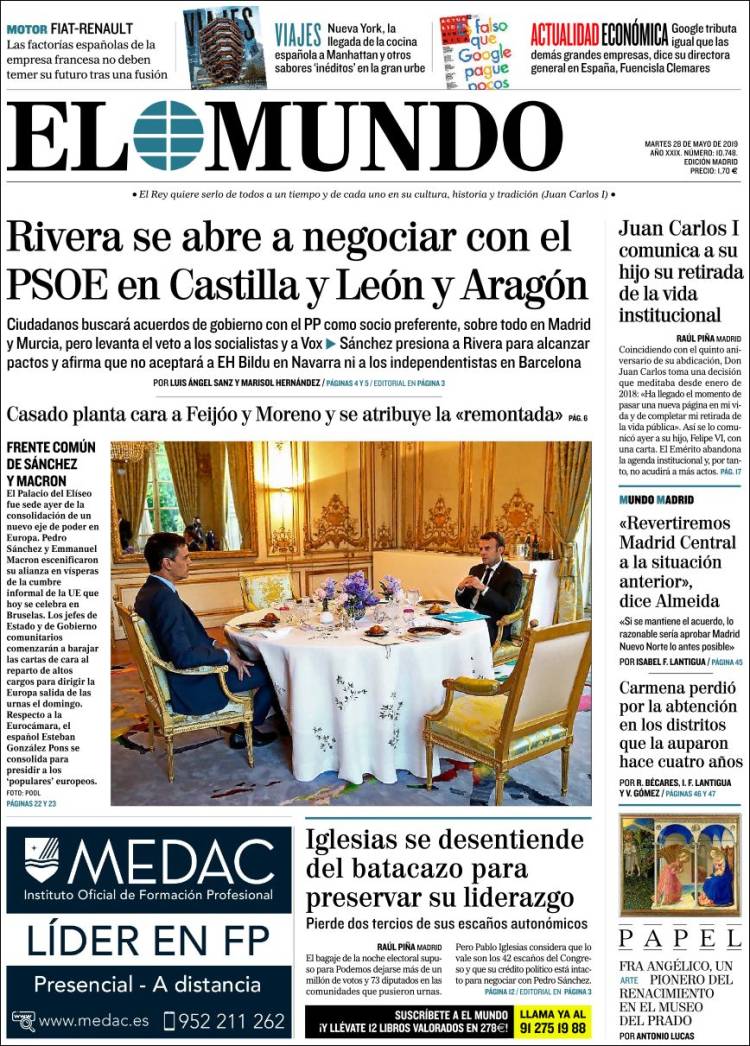 Portada de El Mundo (España)