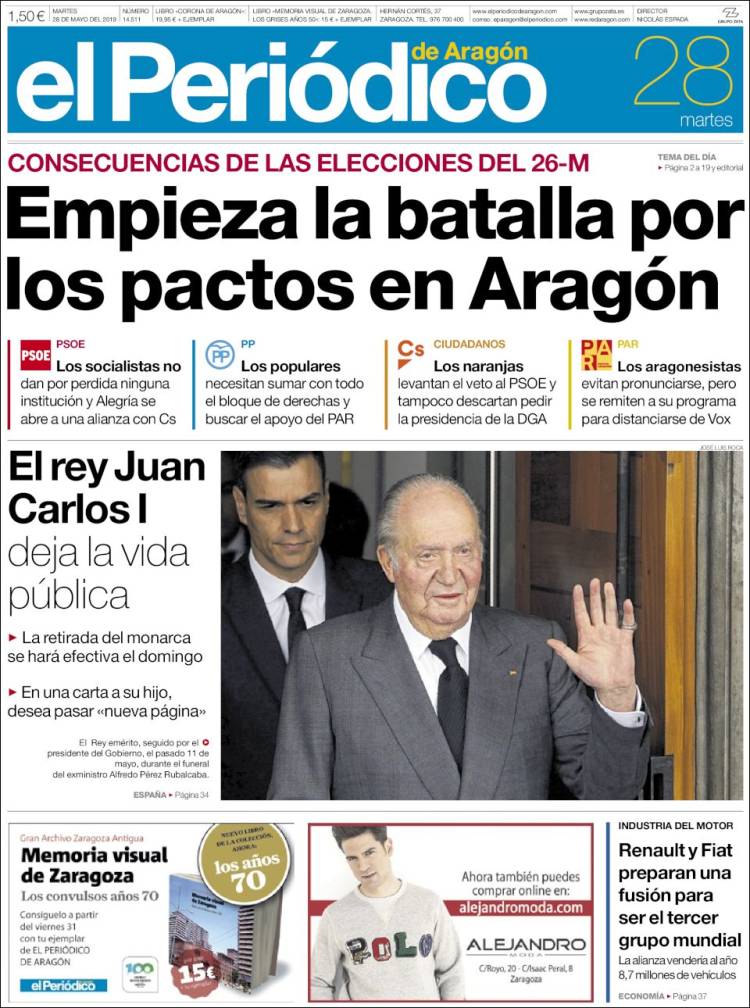 Portada de El Periódico de Aragón (España)