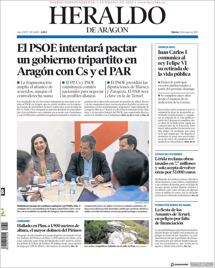 Portada de Heraldo de Aragón (España)