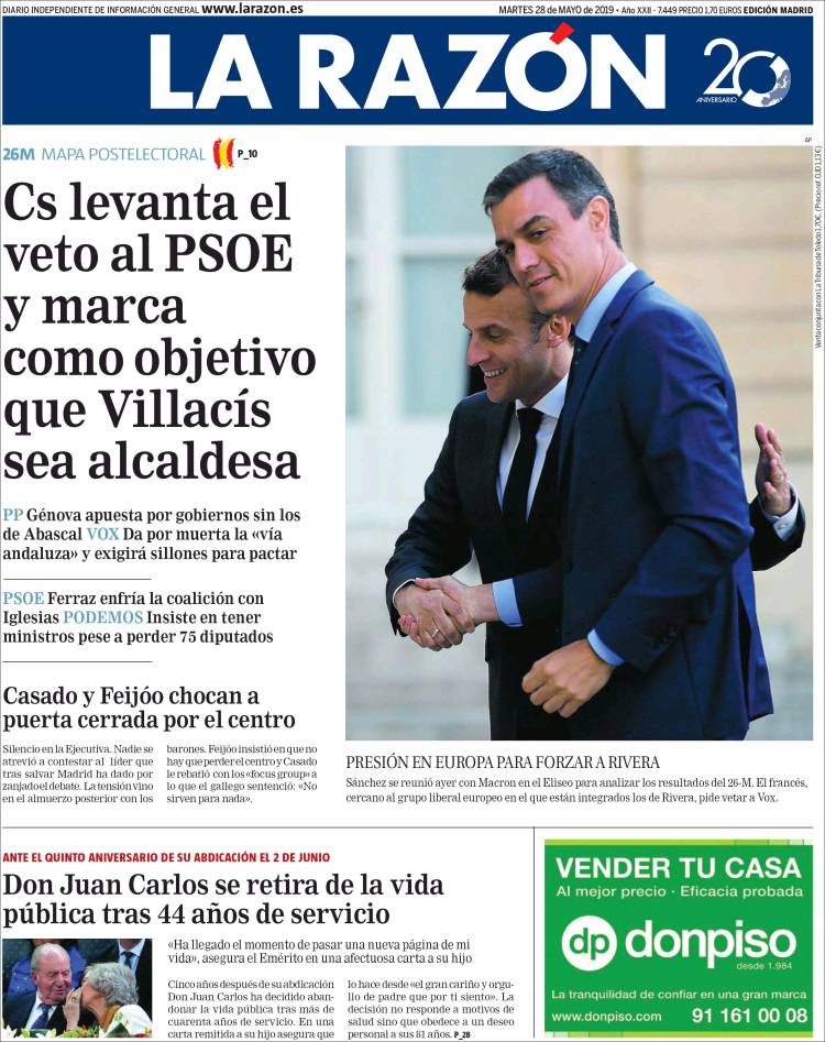 Portada de La Razón (España)