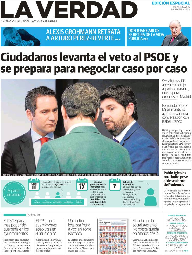 Portada de La Verdad de Murcia (España)