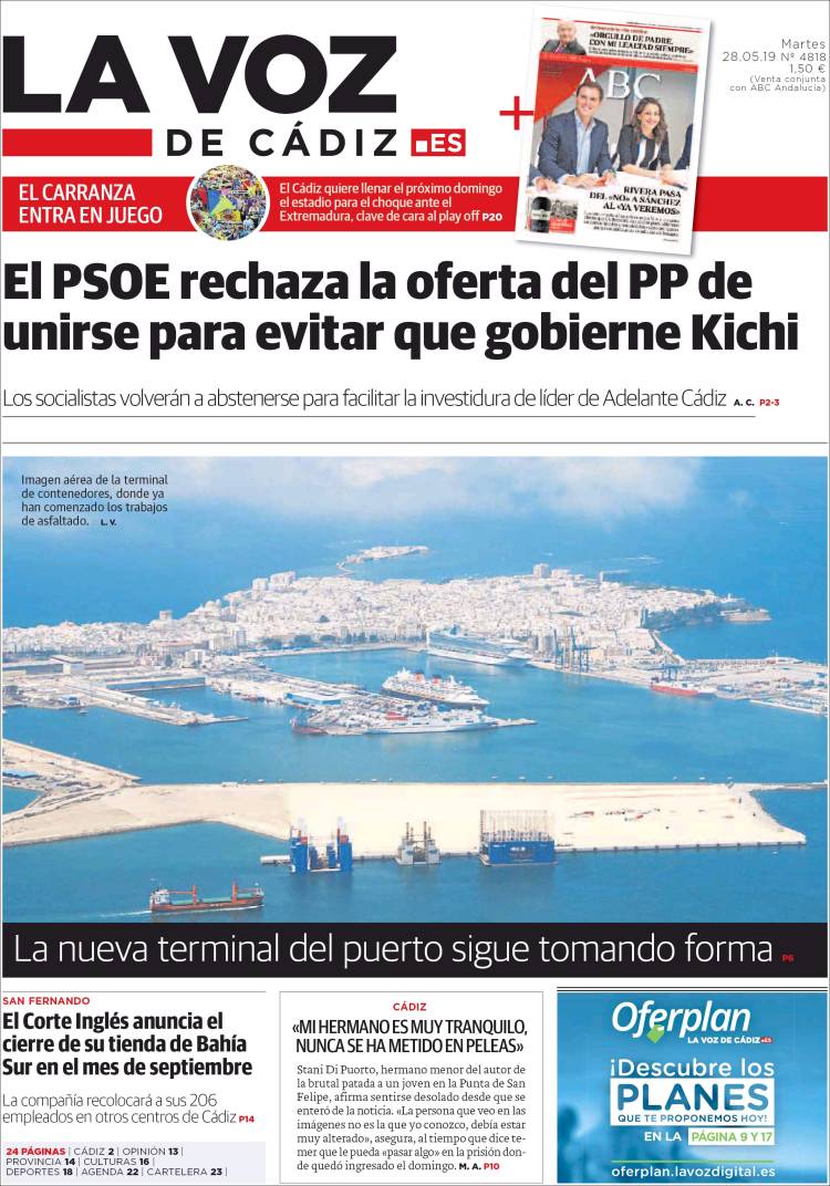 Portada de La Voz de Cádiz (España)