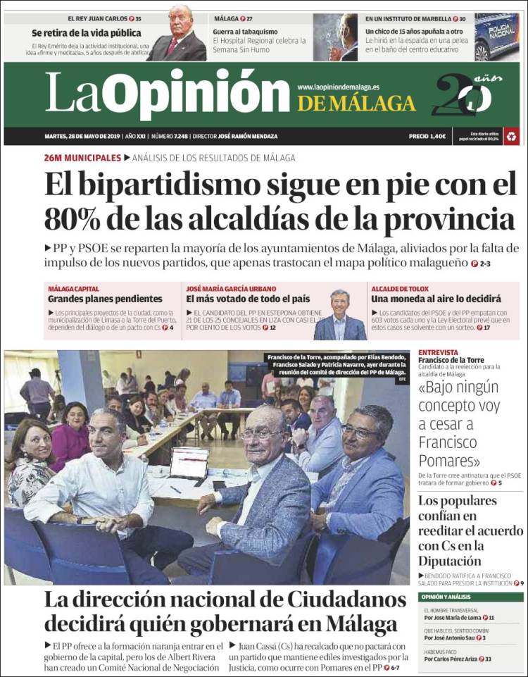 Portada de La Opinión de Málaga (España)