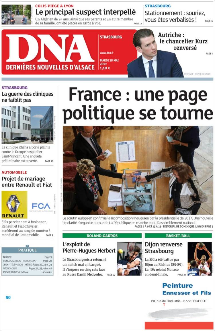 Portada de Les Dernières Nouvelles d'Alsace (Francia)