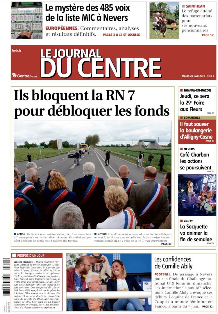 Portada de Le Journal du Centre (Francia)