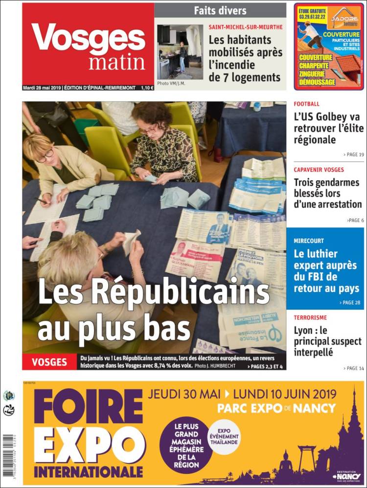 Portada de Vosges Matin (Francia)