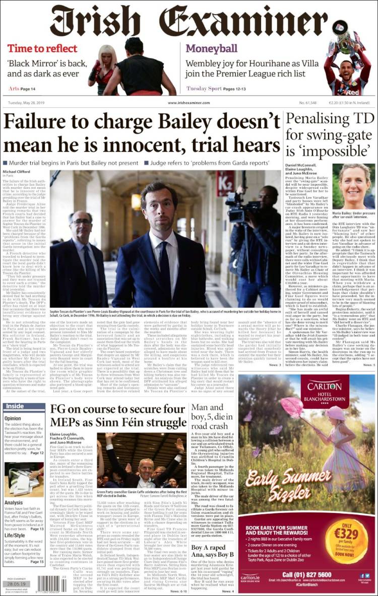 Portada de Irish Examiner (Irlanda)