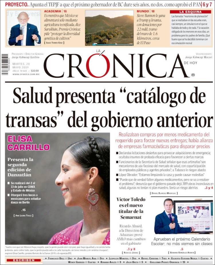 Portada de La Crónica de Hoy (México)