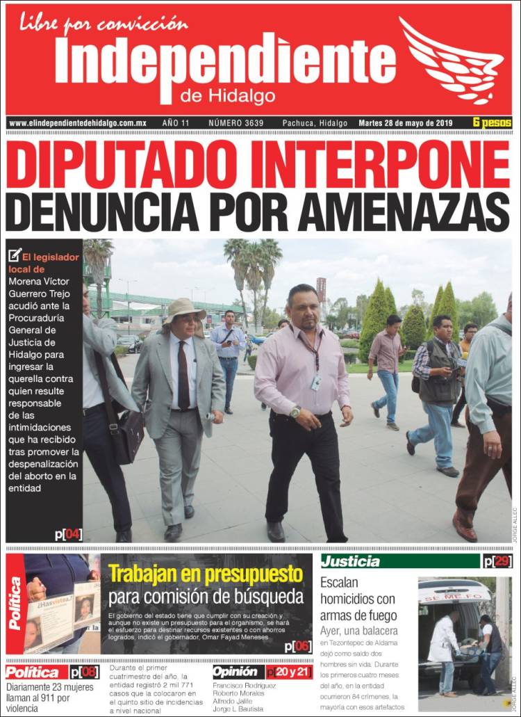 Portada de El Independiente de Hidalgo (México)