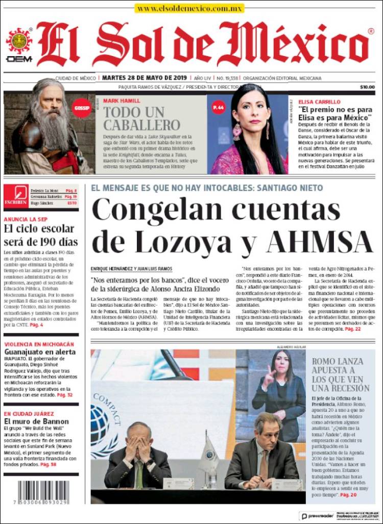 Portada de El Sol de México (México)