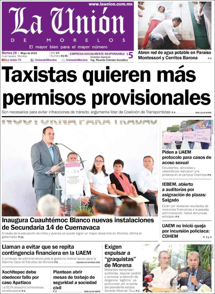 Portada de La Unión de Morelos (México)
