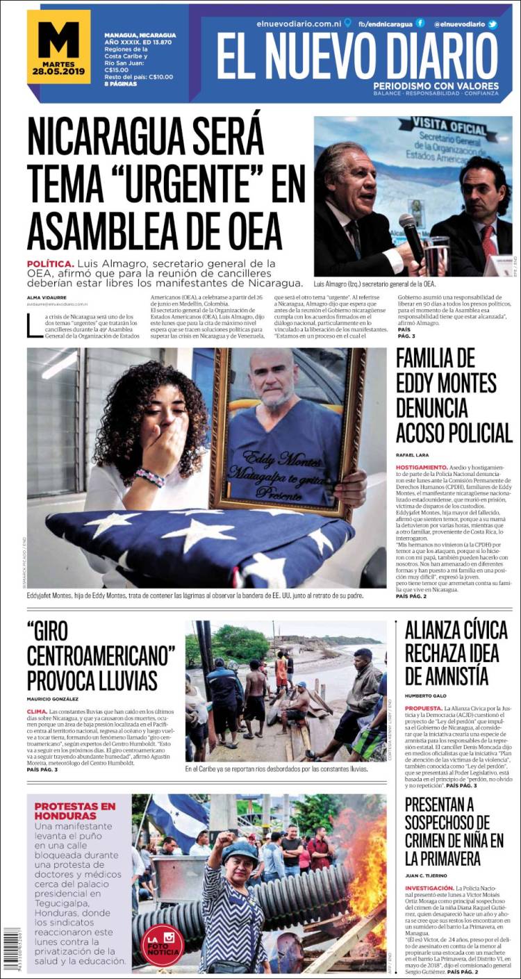Portada de El Nuevo Diario (Nicaragua)