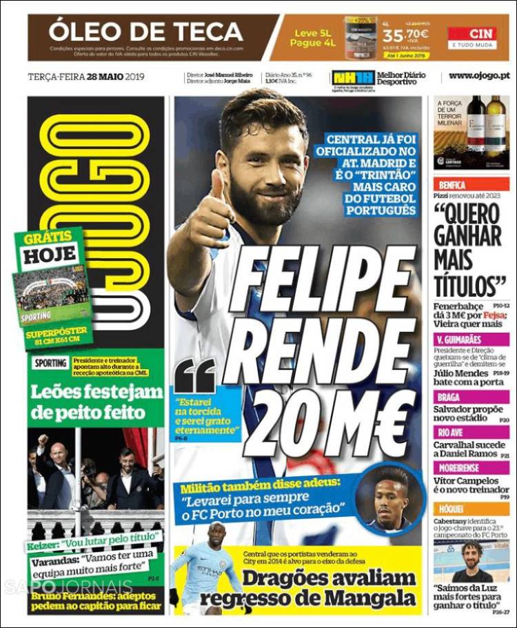 Portada de O Jogo (Portugal)