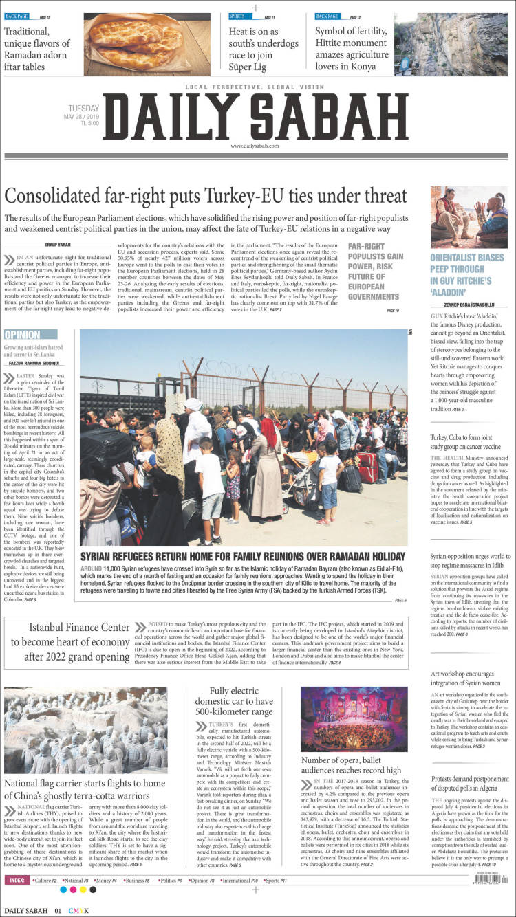 Portada de Daily Sabah (Turqu&iacute;a)