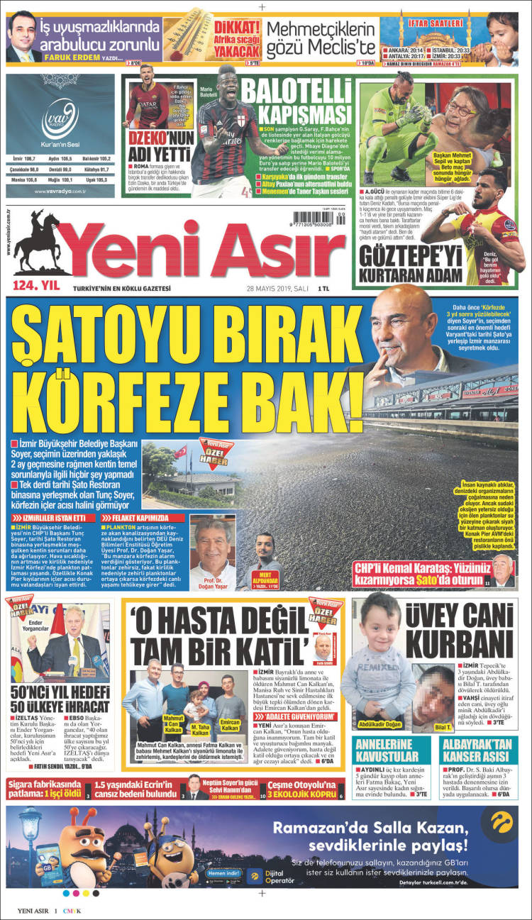 Portada de Yeni Asır (Turqu&iacute;a)