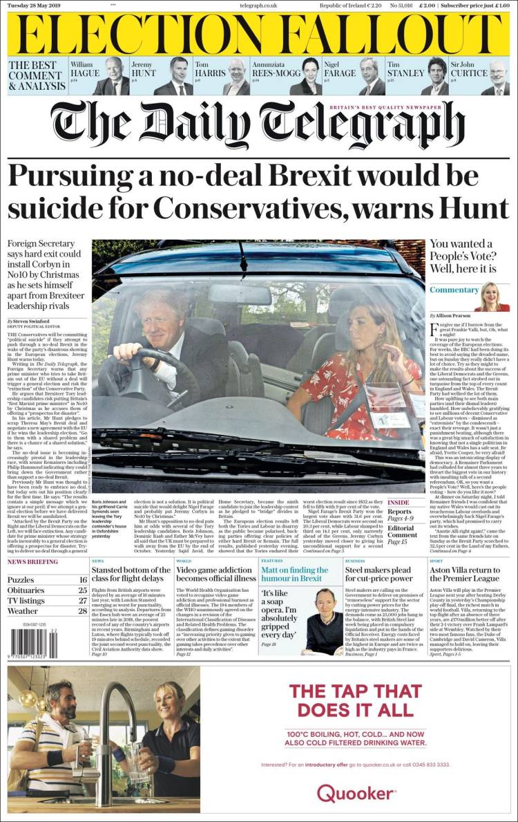 Portada de Daily Telegraph (Reino Unido)