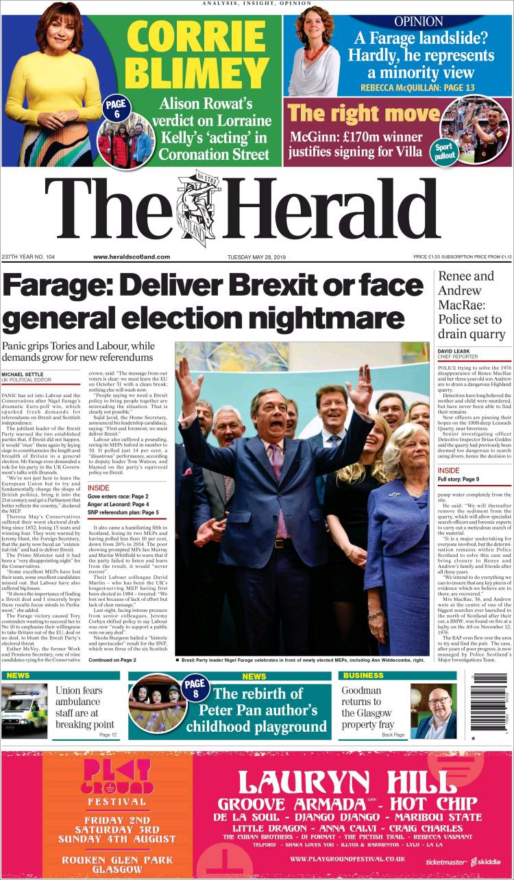 Portada de The Herald (Reino Unido)