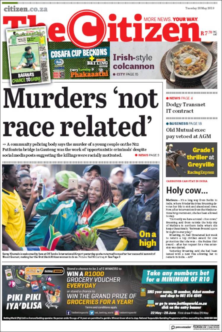 Portada de The Citizen (Sud&aacute;frica)