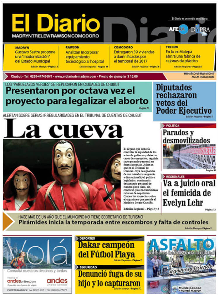 Portada de El Diario de Madryn (Argentina)