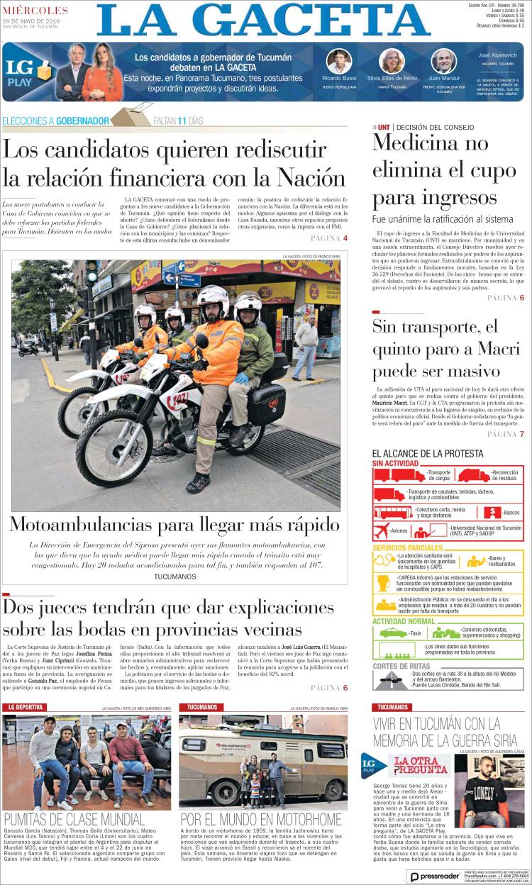Portada de La Gaceta (Argentina)