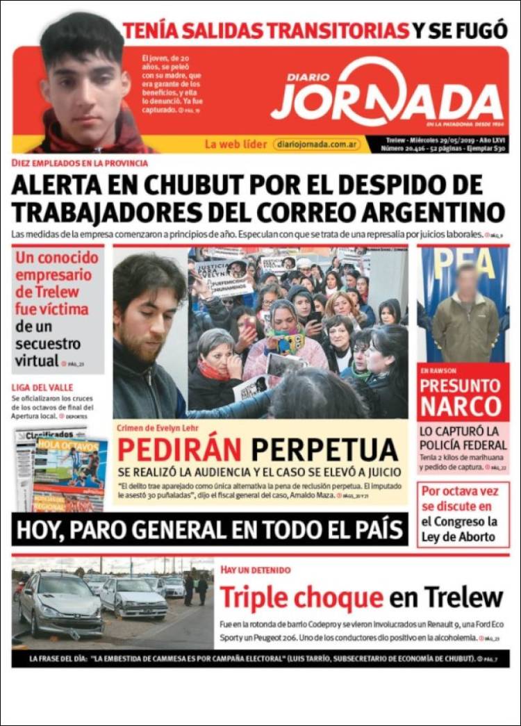 Portada de Diario Jornada en la Patagonia (Argentina)