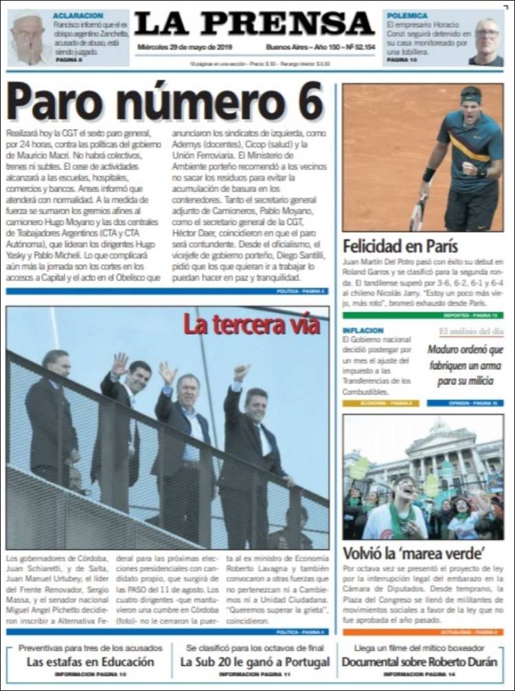 Portada de La Prensa (Argentina)