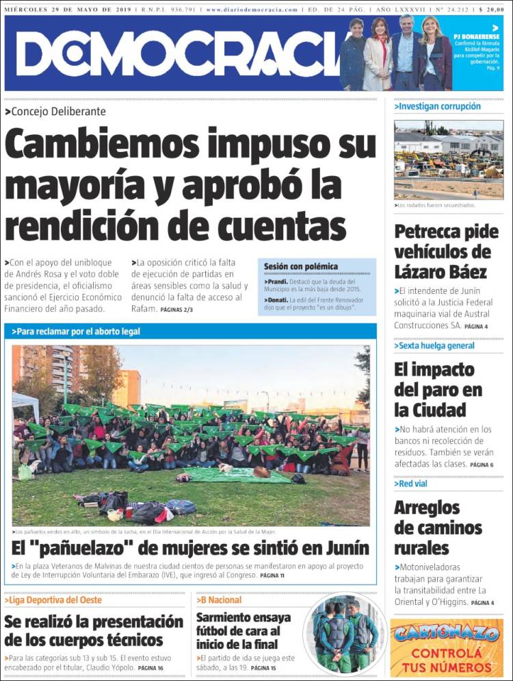 Portada de Diario Democracia (Argentina)