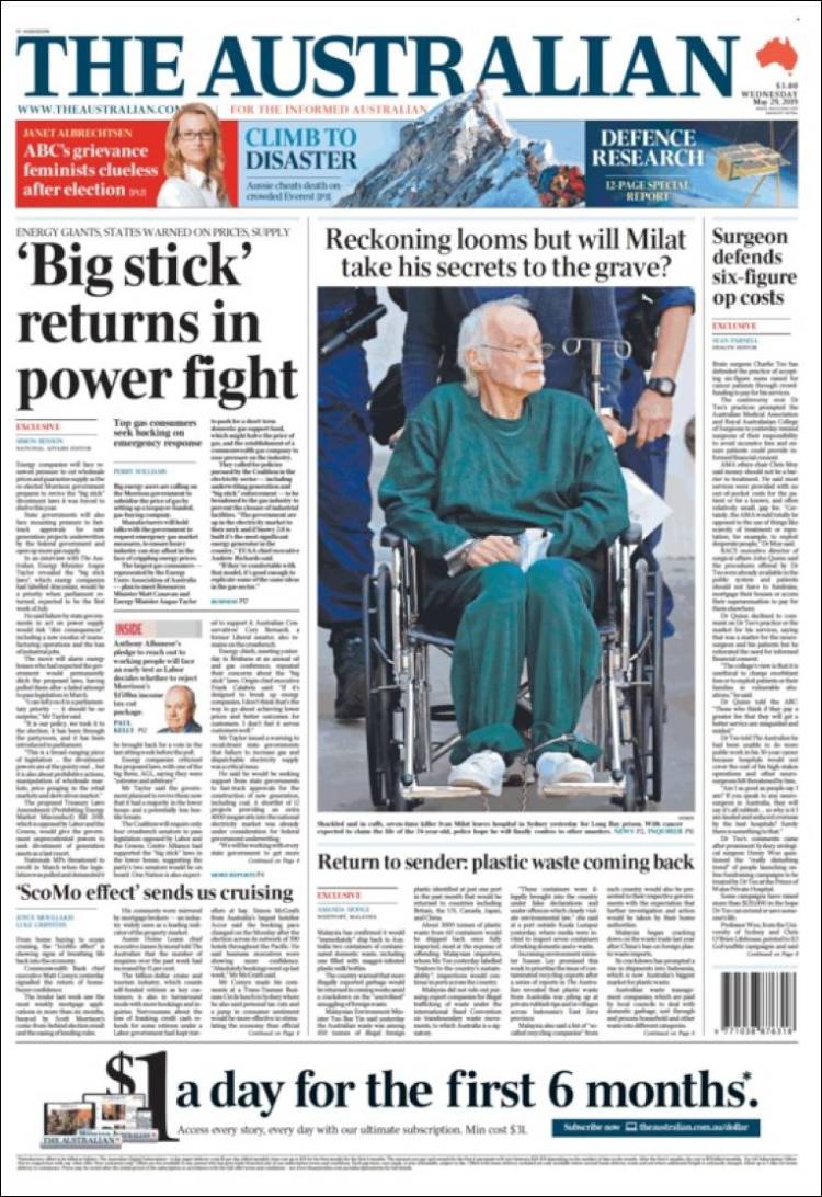 Portada de The Australian (Australia)
