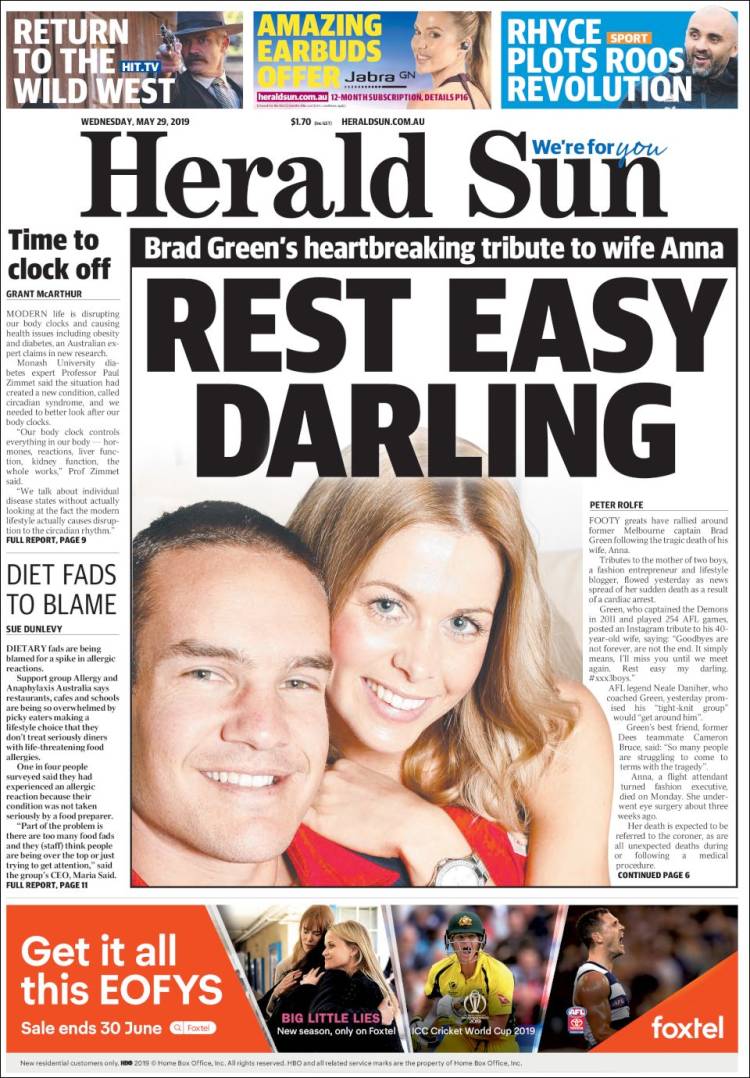 Portada de Herald Sun (Australia)